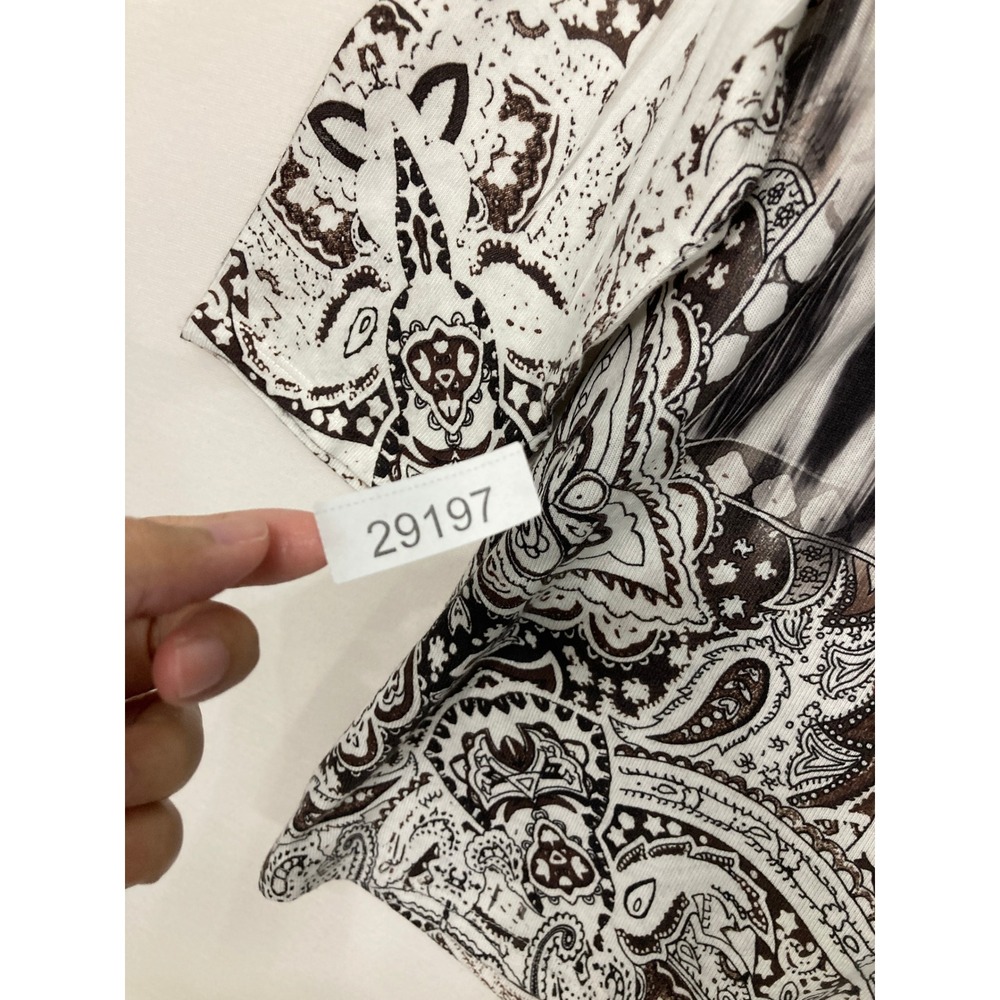 World Unity Top XL Brown White Paisley Ikat V-Neck Rhinestone 3/4 Sleeve Boho - Picture 8 of 8